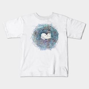 Painted Bird Nest Eggs Blue Watercolor Kids T-Shirt